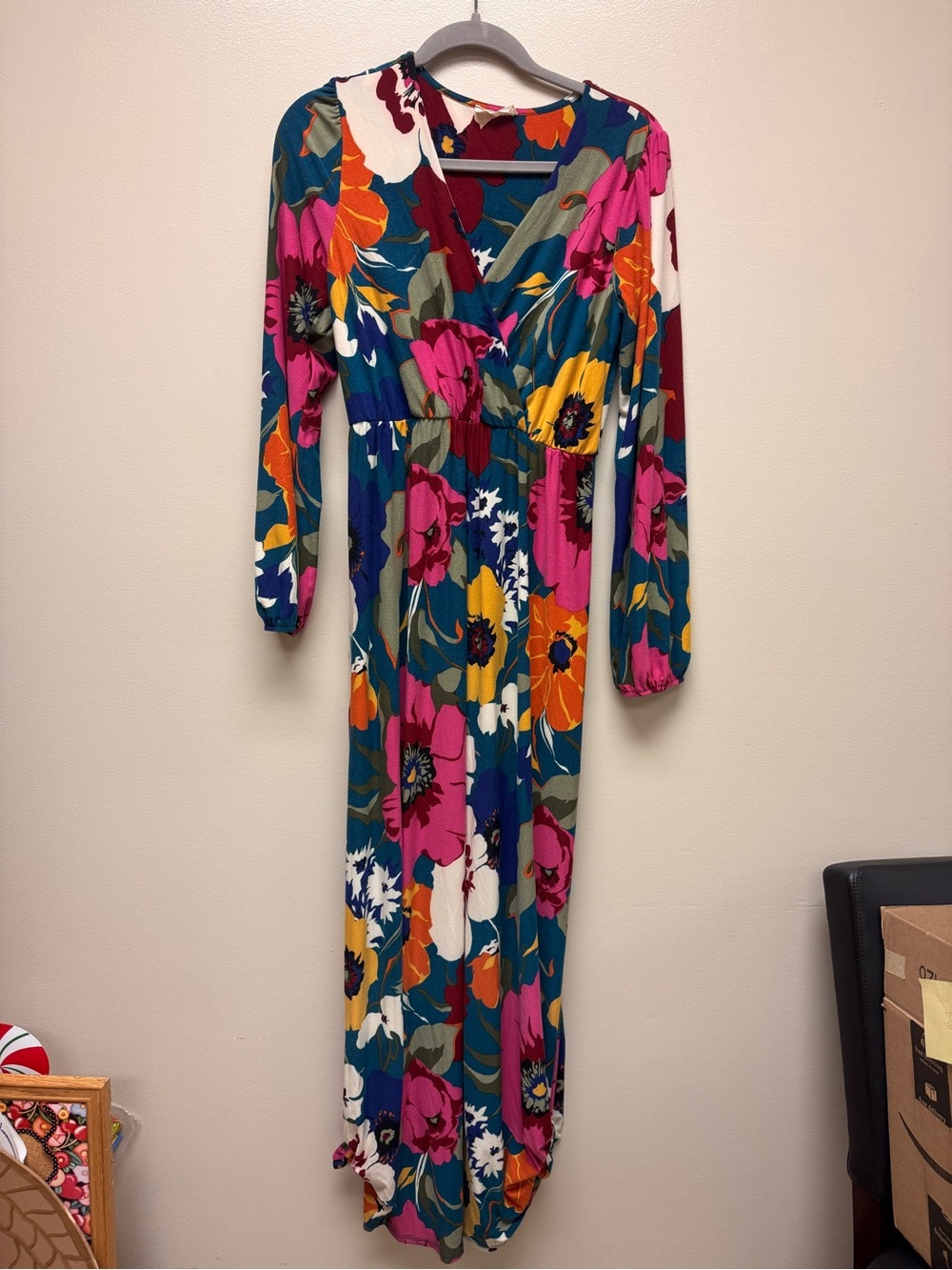 Vibrant Floral Maxi Dress in Teal, Pink & Orange